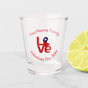 Chilean Flag Red Letters LOVE Personalised Shot Glass