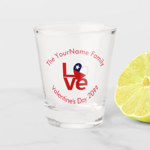 Chilean Flag Red Letters LOVE Personalised Shot Glass