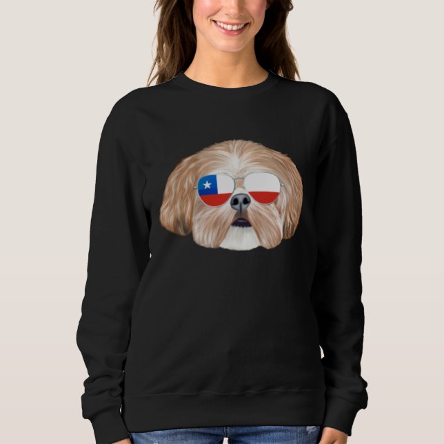 Chilean Flag Shih Tzu Dog Chile Pocket Sweatshirt (Front)