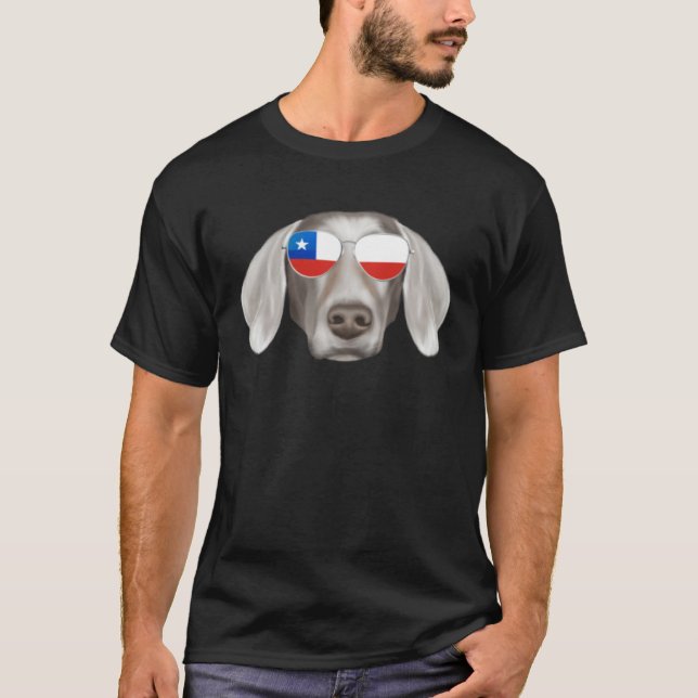 Chilean Flag Weimaraner Dog Chile Pocket T-Shirt (Front)