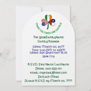 Chilean Irish USA Shamrock Family Reunion Invitation
