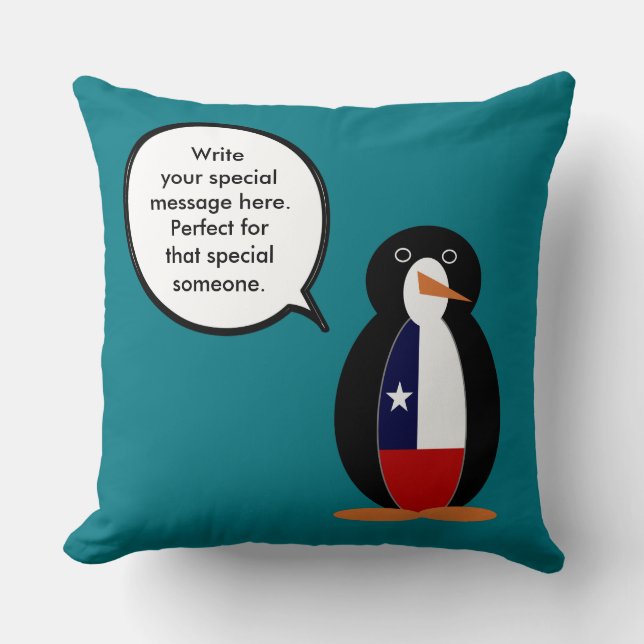 Chilean Talking Ms. Penguin Personalised Cushion (Front)