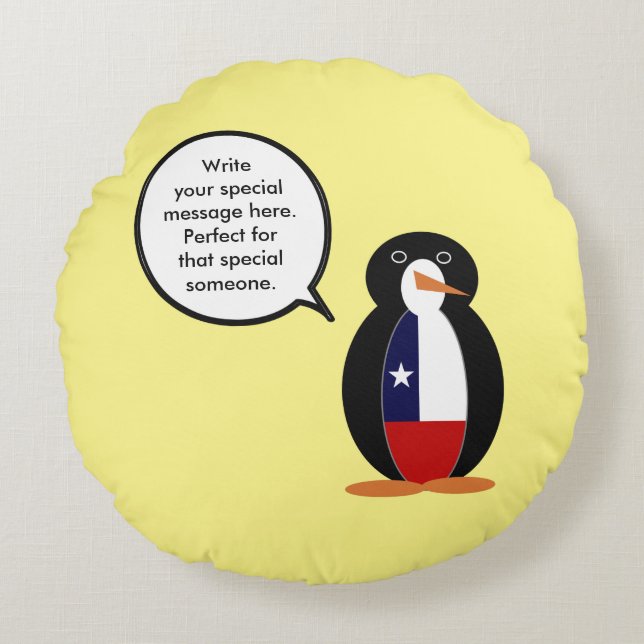 Chilean Talking Ms. Penguin Personalised Round Cushion (Front)