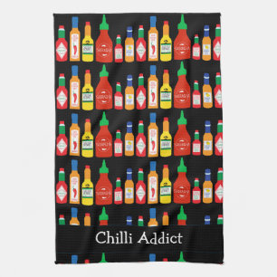 Chili Addict Chilli Bottles Patterned Tea Towel