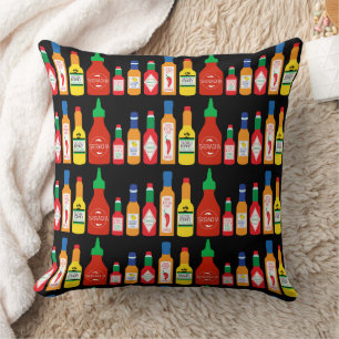 Chili Addict Spicy Food Lover Chilli Bottles Print Cushion