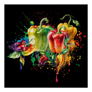 Chili & Bell Peppers Splatter Art Poster