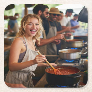 Chili Cook Off Photo Customize Square Paper Coaster