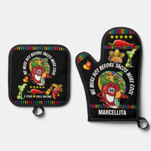CHILI PEPPER HUMOR  OVEN MITT & POT HOLDER SET