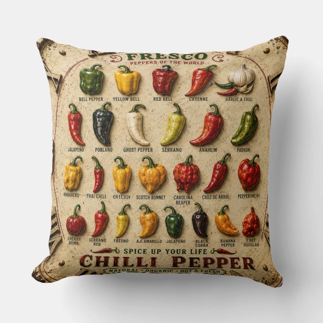 Chili Pepper Kitchen Rustic Farmhouse Chef Gift Cushion (Front)
