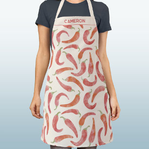 Chili Pepper Red Cream Watercolor Personalized Apron