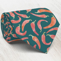 Chili Pepper Red Teal Green Watercolor Art