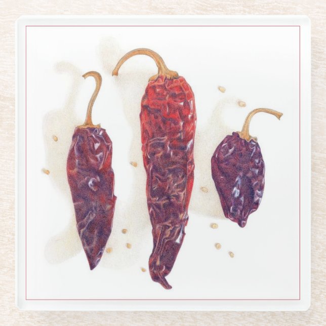 CHILI PEPPERS Glass Beverage Coaster (Front)