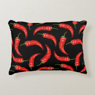 Chili peppers on black decorative cushion