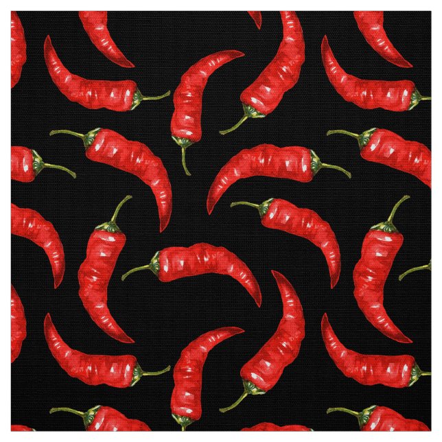 Chili peppers on black fabric (Swatch)