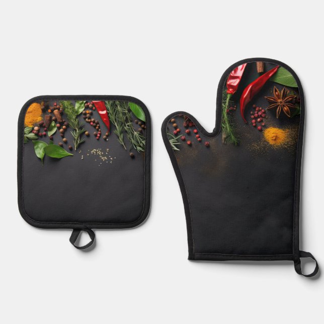 Chilis and Spices Oven Mitt & Pot Holder Set (Front)