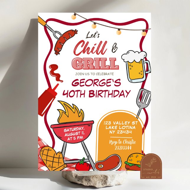 Chill and Grill Adult Birthday Beer BBQ Invitation (Creator Uploaded)