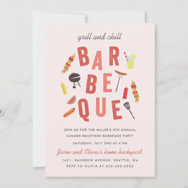 Chill and Grill Barbeque party Pink Invitation (Front)