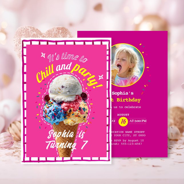 Chill and Party Ice Cream Birthday Invitation (Creator Uploaded)