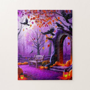 Chill Autumn Vibes with Pumpkins and Crows Jigsaw Puzzle