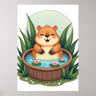Chill Capybara Hot Tub Relaxation Kawaii Sticker Poster