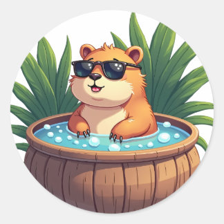 Chill Capybara Hot Tub Relaxation Kawaii Tropical  Classic Round Sticker
