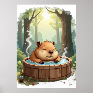 Chill Capybara Hot Tub Relaxation Sticker Poster