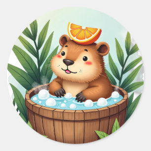 Chill Capybara Hot Tub Relaxation Watercolor Art Classic Round Sticker