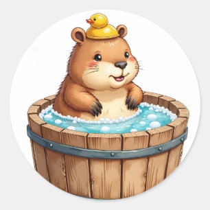 Chill Capybara Hot Tub Relaxation Watercolor Classic Round Sticker