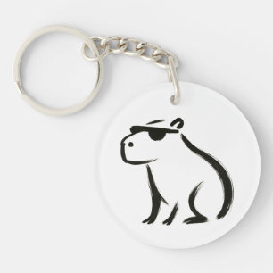 Chill Capybara – Ink Brush Design on Key Ring
