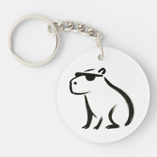 Chill Capybara – Ink Brush Design on Key Ring (Front)