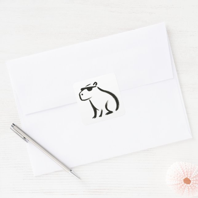 Chill Capybara – Ink Brush Design on Square Sticker (Envelope)