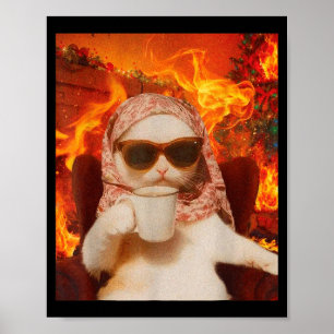 Chill Cat And Coffe Xmas Funny Cat Meme Y2k Joke Poster