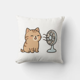 Chill Cat by the Fan – Cute Summer Sticker" Cushion