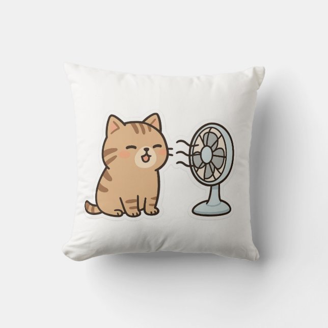 Chill Cat by the Fan – Cute Summer Sticker" Cushion (Front)