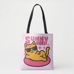 Chill cat cartoon on floatie in sunshine mood tote bag