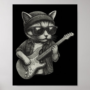 Chill Cat Playing Guitar Rock Music Funny Animal T Poster