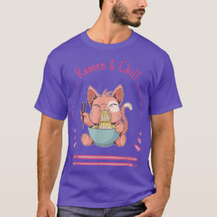 Chill Cat Ramen Anime Noodles Kawaii Japanese Sket T-Shirt