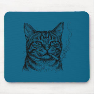 Chill cat smoking sketch art feline lover design mouse pad