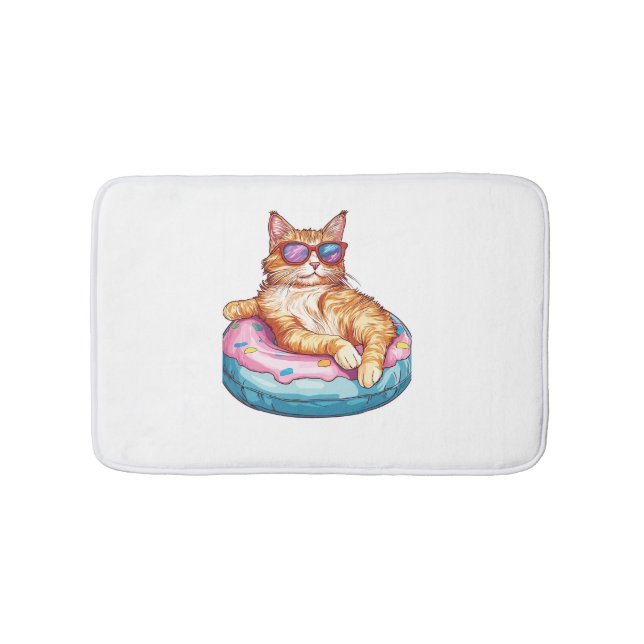 Chill Cat Summer Vibes – Poolside Funny Kitty Bath Mat (Front)