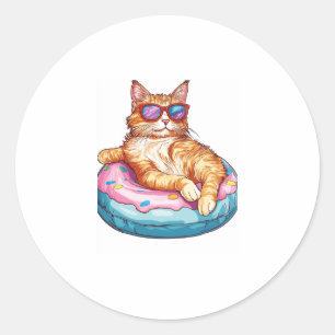 Chill Cat Summer Vibes � Poolside Funny Kitty Classic Round Sticker