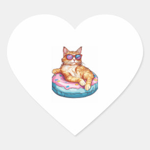 Chill Cat Summer Vibes – Poolside Funny Kitty Heart Sticker