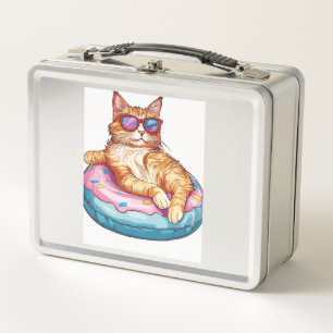 Chill Cat Summer Vibes � Poolside Funny Kitty Metal Lunch Box