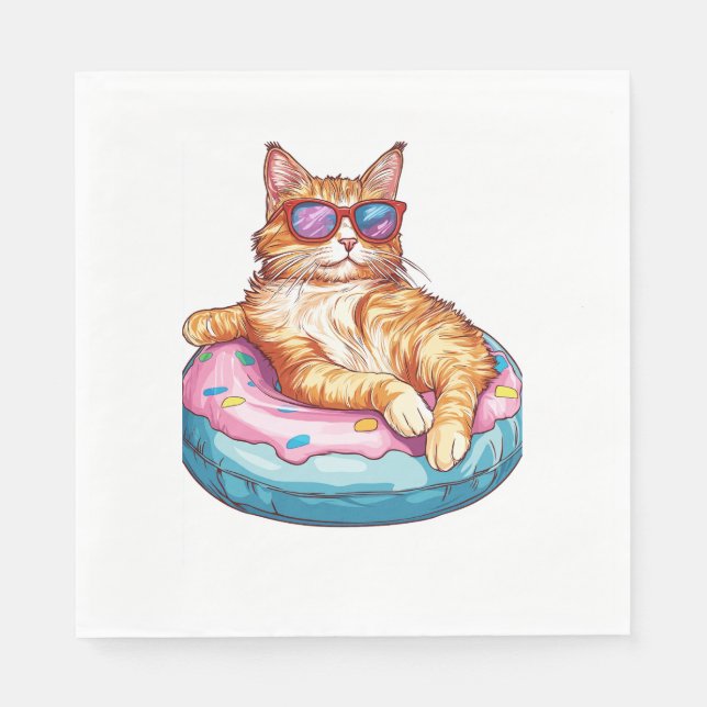 Chill Cat Summer Vibes � Poolside Funny Kitty Napkin (Front)