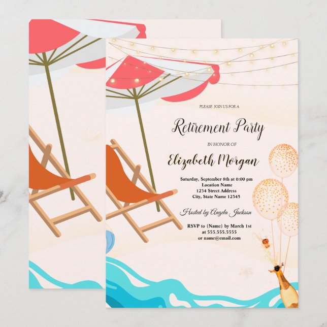 Chill Chair Balloons,Wine Retirement Party Invitation (Front/Back)