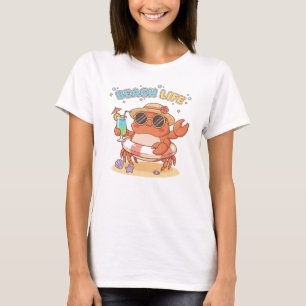 Chill Crab Beach Life - Kawaii Tropical Drink Grap T-Shirt