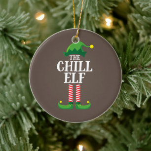 Chill Elf Matching Family Group Christmas Party Ceramic Ornament