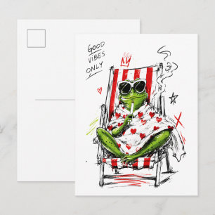 Chill Frog Good Vibes Only Sunglasses Art Postcard