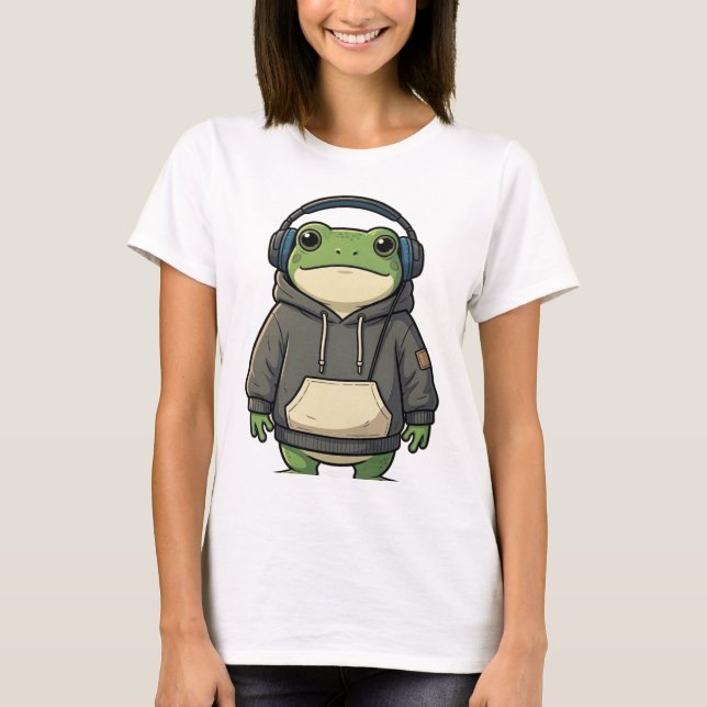 Chill Frog Headphones Aesthetic Tee (Front)