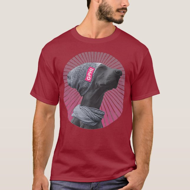 Chill Funny Pensive Hipster Dog Hot Pink T-Shirt (Front)