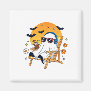 Chill Ghost Halloween Vacation Funny Beach Vibes Magnet